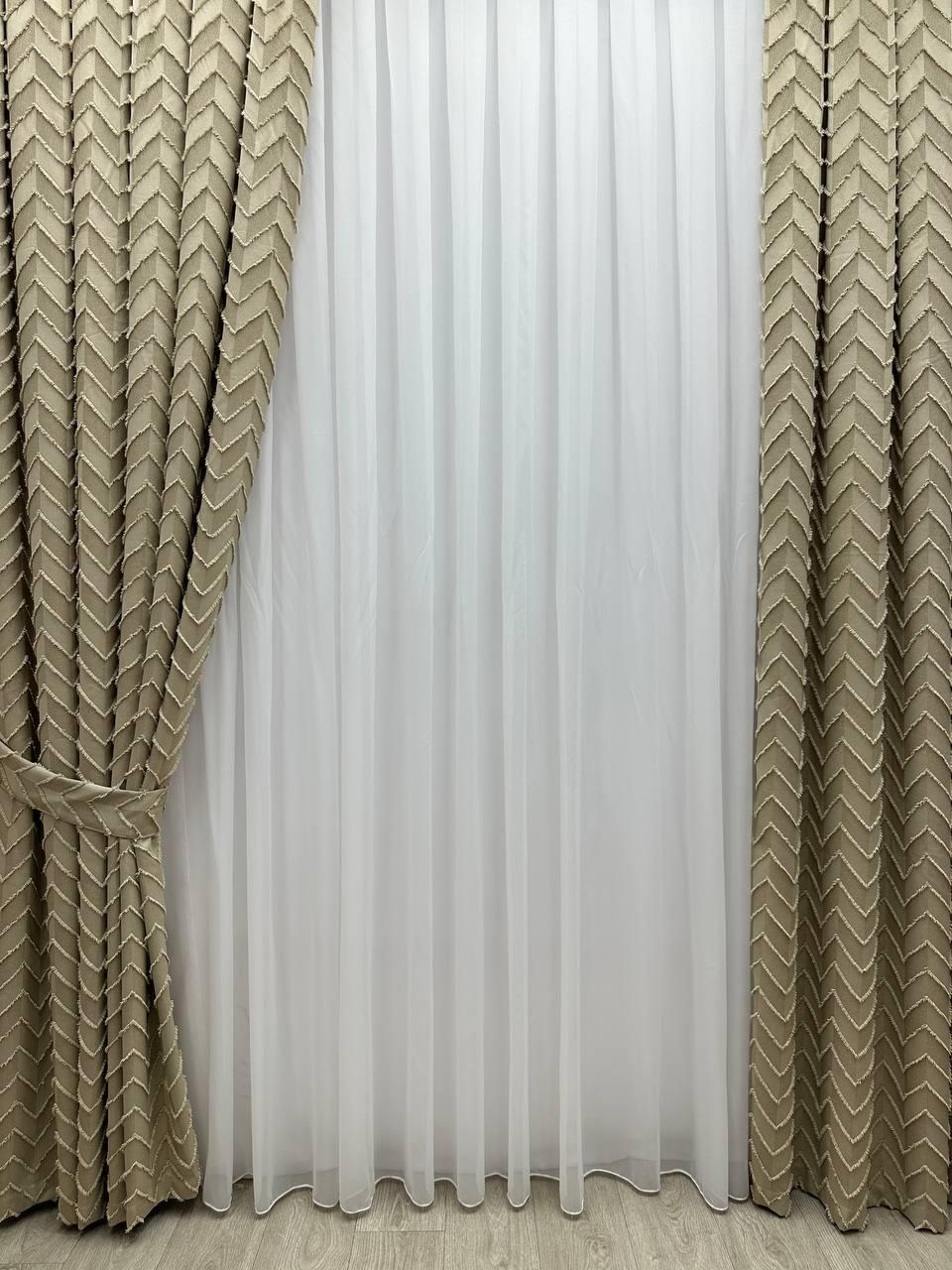 Штора з візерунком "Скандинавія" преміум якості, колір бежевий, фото 1