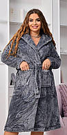 Жіночий махровий халат на запах з капюшоном теплий великі розміри для дому