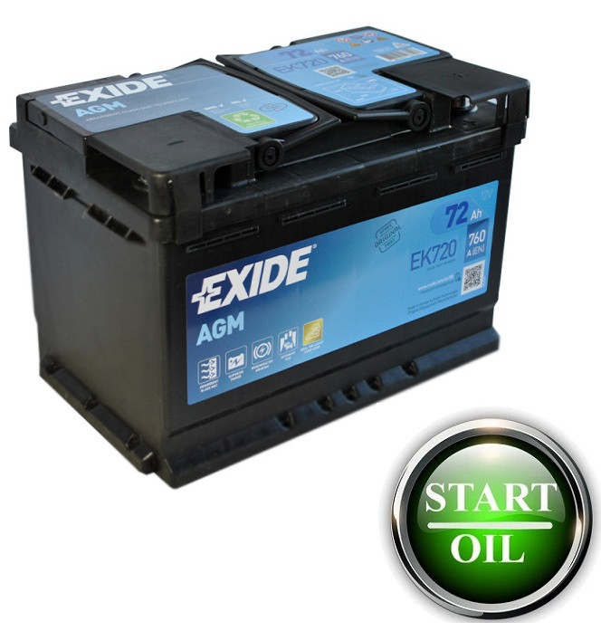 Акумулятор EXIDE AGM 72Аh 760A R+ Start/Stop EK720
