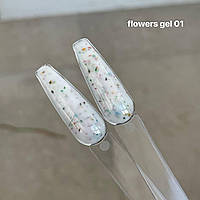 Гель із сухоцвітами  Flower gel 01, молочний з різнокольровими квіточками