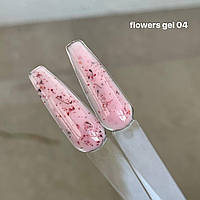 Гель із сухоцвітами  Flower gel 04, рожевий з різнокольровими квіточками