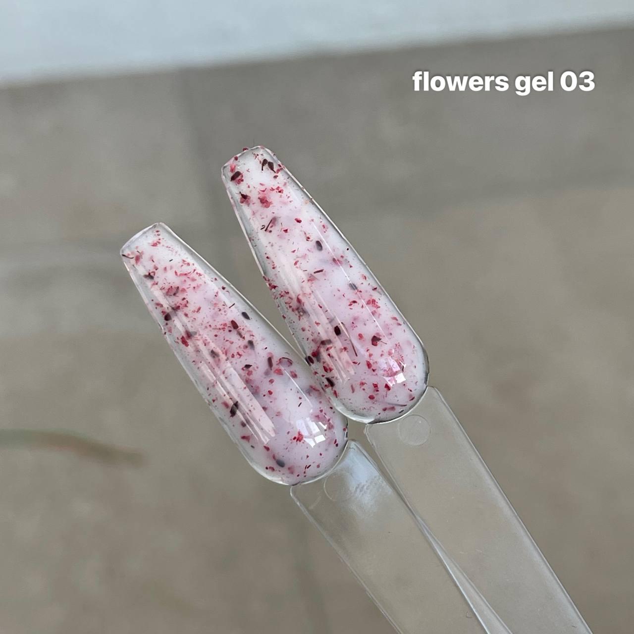 Гель із сухоцвітами Flower gel 03, молочний з рожевими квіточками, фото 1