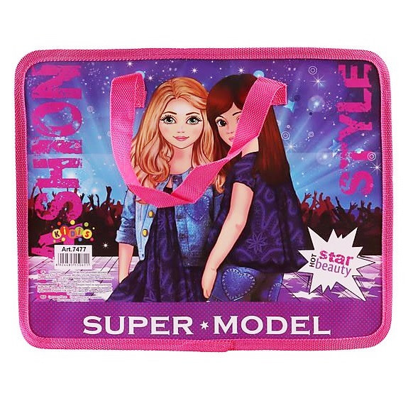 Папка-портфель пластикова з тканинними ручками "Super model" 32x26см Kidis 7477_Bl сумка KNZ