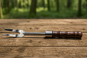 Вилка для барбекю БАМБУК темна 35 см SKK49 – нержавіюча сталь, ясен/бук, шашлик, стейк.