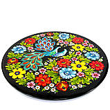 Тарілка декоративна Петриківський розпис ПТАХИ ЩАСТЯ ручної роботи з дерева 50 см Український сувенір, фото 2