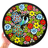 Тарілка декоративна Петриківський розпис ПТАХИ ЩАСТЯ ручної роботи з дерева 50 см Український сувенір, фото 4