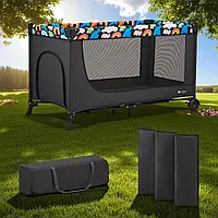 Ліжечко-манеж Kinderkraft JOY 2в1 happy shapes Зручне для Мандрівок і Дому З Бічним Виходом (129х73х76,5 см)