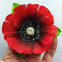 Бант на гумці "Мак із листиками".8см