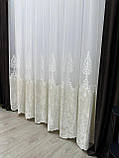 Тюль на бамбуковій основі з оксамитовими вставками та красивою вишивкою по низу. Колір: молочний, фото 5
