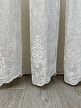 Тюль на бамбуковій основі з оксамитовими вставками та красивою вишивкою по низу. Колір: молочний, фото 8
