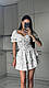 Жіночий ошатний легкий костюм на літо топ з куліскою короткий рукав спідниця-шорти літній костюмчик софт принт, фото 6