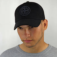 Кепка бейсболка Stone Island чоловіча чорна з вишитим 3Д логотипом