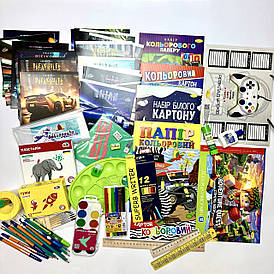 Готовий шкільний набір канцтоварів для хлопчиків 1-2 класів. 68 предметів