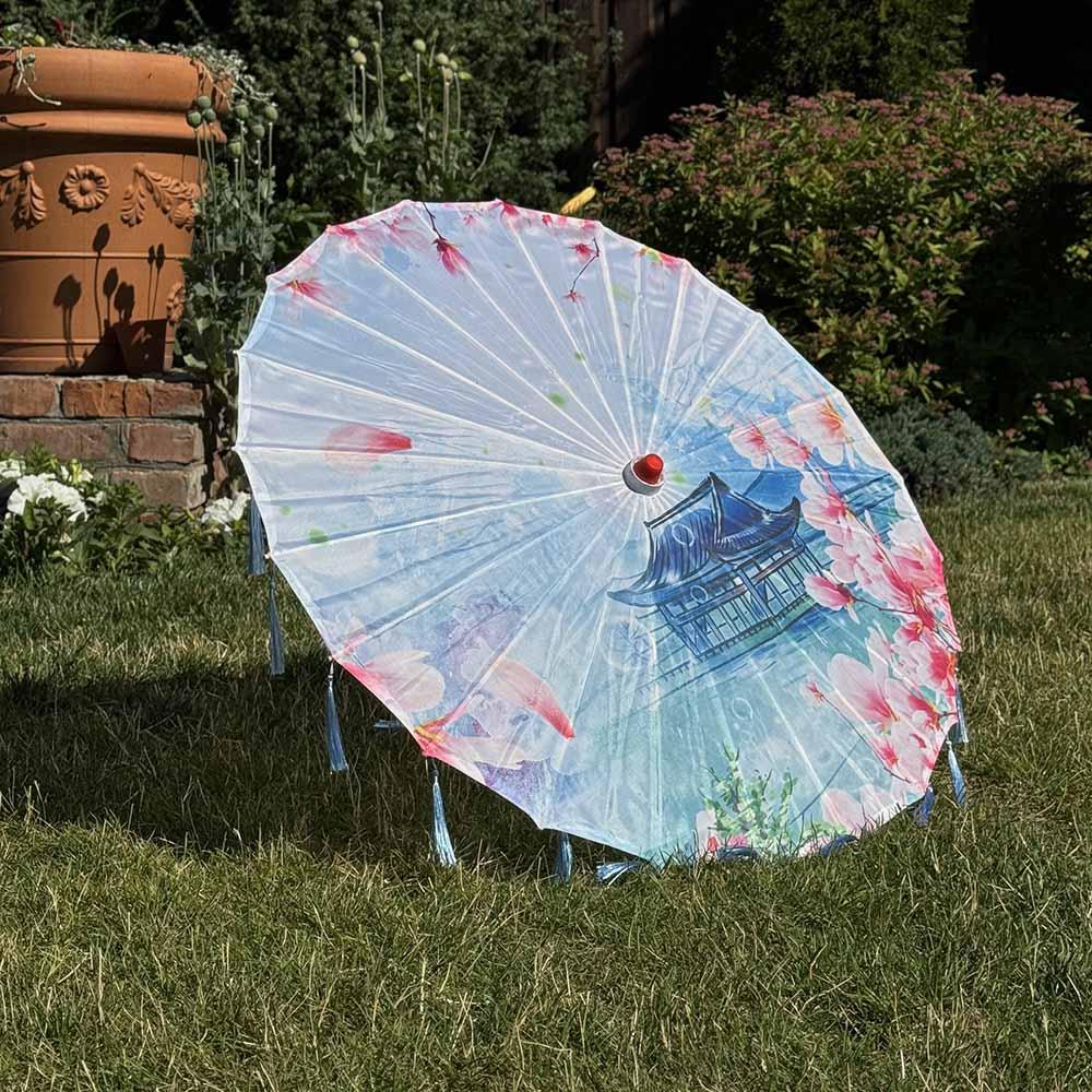 Парасолька для фотосесій блакитна з китицями | китайська традиційна парасолька Небесна пагода, фото 1