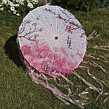 Рожева літня парасолька від сонця зі стрічками для фотографій Пишне цвітіння вишні, фото 2