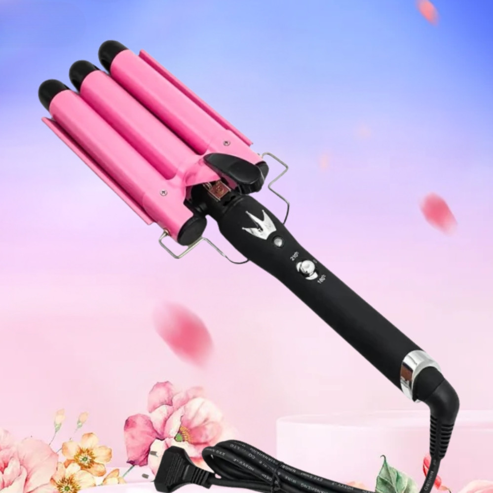 Потрійна плойка для завивки волосся Geemy GM-1956 плойка щипці три хвилі для укладання легких локонів, фото 1