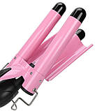 Потрійна плойка для завивки волосся Geemy GM-1956 плойка щипці три хвилі для укладання легких локонів, фото 6