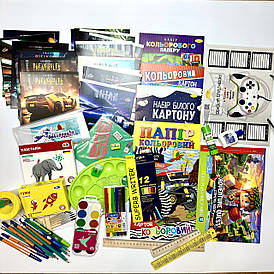 Готовий шкільний набір канцтоварів для хлопчиків 3-4 класів. 69 предметів