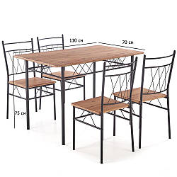 Кухонний стіл та 4 стільці Faust-3 110х70 см дуб натуральний з чорними металевими ніжками