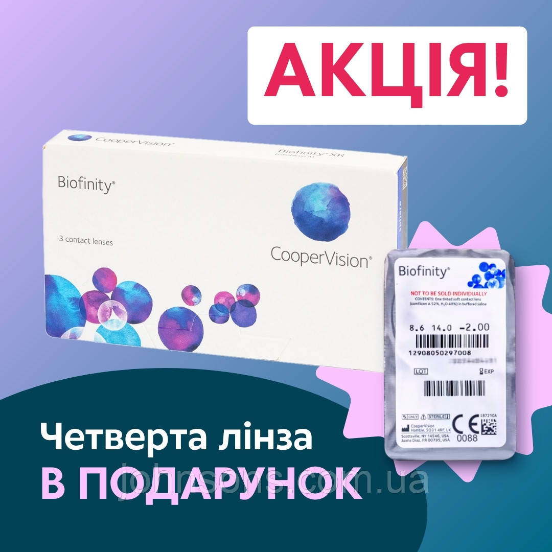 Акція 3+1 Лінзи Biofinity 1уп(3шт) | Контактні лінзи Biofinity Cooper Vision | Лінзи Біофініті Купер Віжн