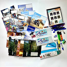 Готовий шкільний набір канцтоварів для хлопців 7-11 класів. 75 предметів