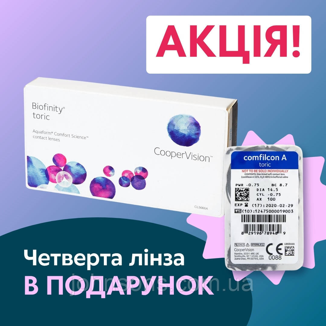 Акция 3+1 | Лінзи Biofinity Toric 1уп(3шт) | Контактні лінзи для астигматизму Biofinity Toric |