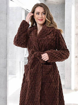 Халат жіночий, м’який махровий із поясом та глибокими кишенями для домашнього комфорту