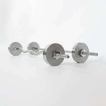 Комплект штанг 35 кг з прямим та W-подібним грифом Металеві бліни без покриття