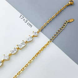 Позолочений Браслет Асиметрія Каміння р.17+3см, медзолото Xuping