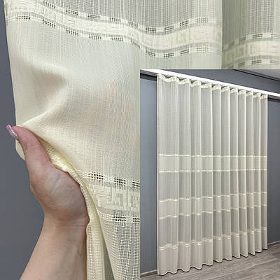 Готова тюль (3х2,7м.) льон "Мережка". Колір кремовий. Код 1722т 42-0749