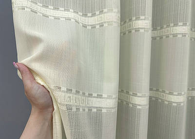 Залишок (1,5х2,8м.) тканини з рулону, тюль льон "Мережка". Колір кремовий. Код 1722ту 00-772