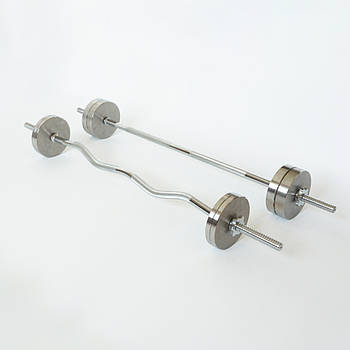 Комплект штанг 40 кг з прямим та W-подібним грифом Металеві бліни без покриття