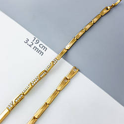 Позолочений Браслет Лінійний з цирконієм, р.19, медзолото Xuping