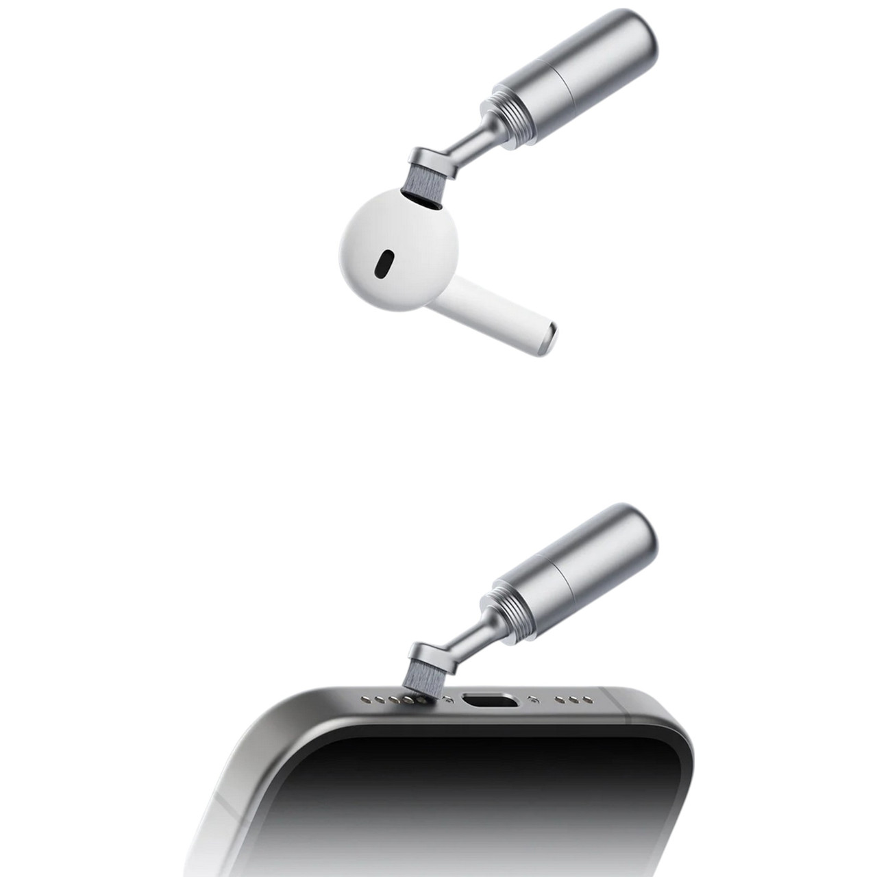 Багатофункціональна щітка для чищення навушників, гарнітури та смартфонів 2в1 з піном для SIM, кейс-брелоком, фото 1