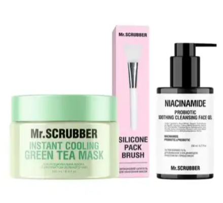 Маска охолоджувальна Mr.Scrubber Green Tea Mask 250 мл+гель для вмивання Niacinamide 200мл Акційна