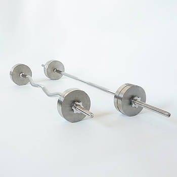 Комплект штанг 46 кг з прямим та W-подібним грифом Металеві бліни без покриття