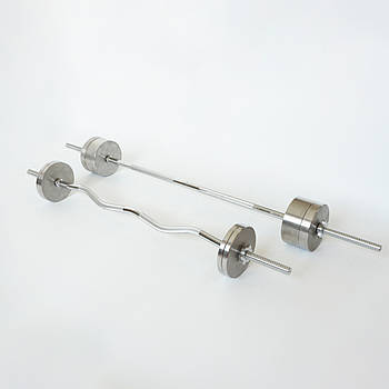 Комплект штанг 51 кг з прямим та W-подібним грифом Металеві бліни без покриття