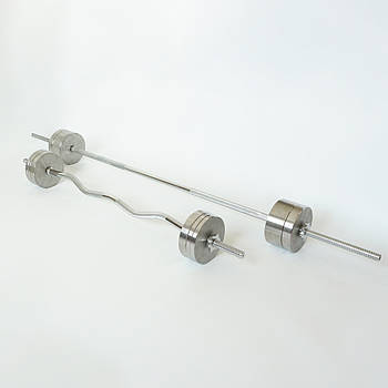 Комплект штанг 62 кг з прямим та W-подібним грифом Металеві бліни без покриття