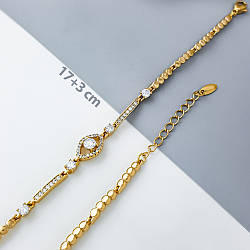 Позолочений Браслет з цирконієм р.17+3см, медзолото Xuping