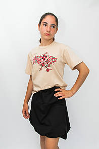 Футболка підліткова Вишиванка для дівчинки з принтом стрейч кулір