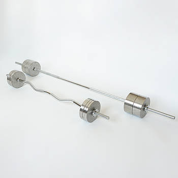 Комплект штанг 72 кг з прямим та W-подібним грифом Металеві бліни без покриття