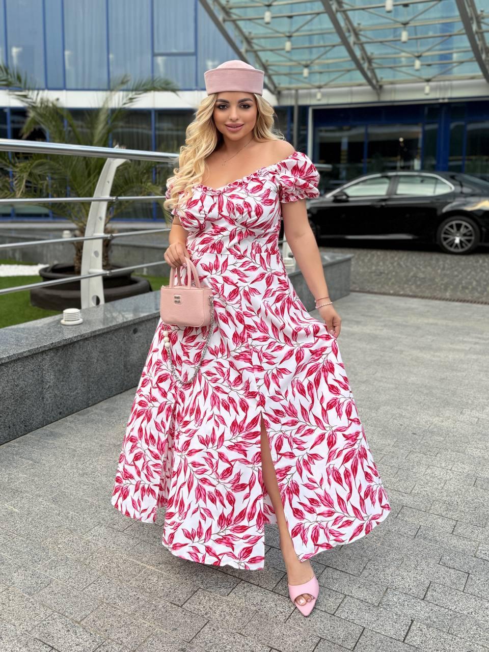 Сукня літня БАТАЛ довга СУПЕР СОФТ ПЕЛЮСТКИ р.48-58 ЧЕРВОНИЙ BARVY 067, фото 1