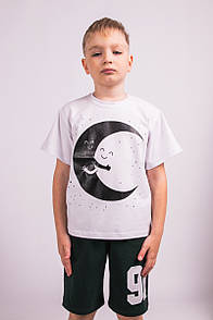 Футболка підліткова для хлопчика з принтом Місяць стрейч-кулір