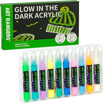 Люмінесцентна фарба акрилова яка світиться в темряві Набір 10 кольорів по 30 мл