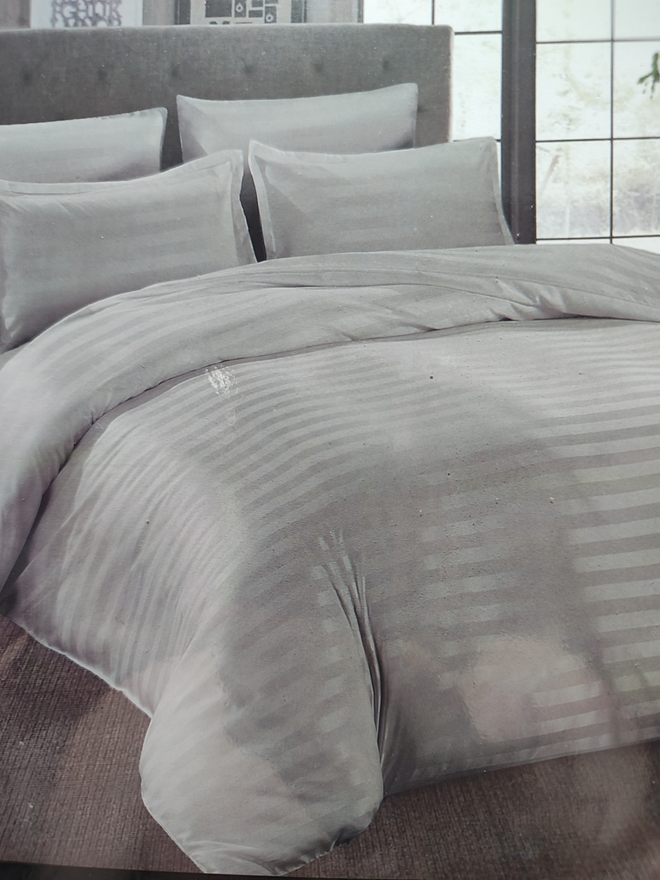 Постільна білизна простирадло на гумці Koloco Stripe Satin Евро - Сірий