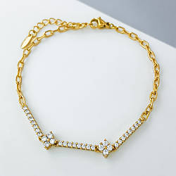 Позолочений Браслет Чотирилистник з цирконієм, р.17+3см, медзолото Xuping