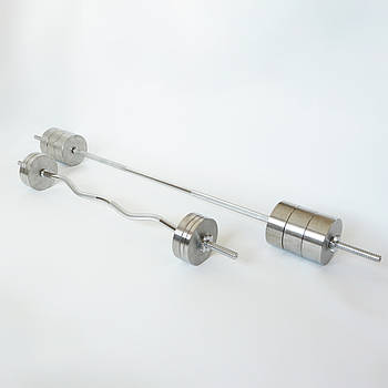 Комплект штанг 92 кг з прямим та W-подібним грифом Металеві бліни без покриття