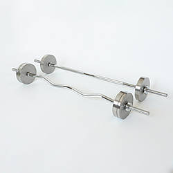 Комплект штанг 35 кг з прямим та W-подібним грифом Металеві бліни без покриття