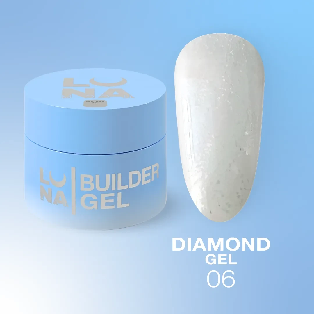 Гель Diamond Gel LunaMoon з блискітками №06 (Айворі), вирівнювання та нарощування нігтів, 15 мл., фото 1