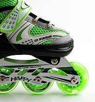 Блискучі ролики зелені з регульованим розміром Happy Light green, фото 2
